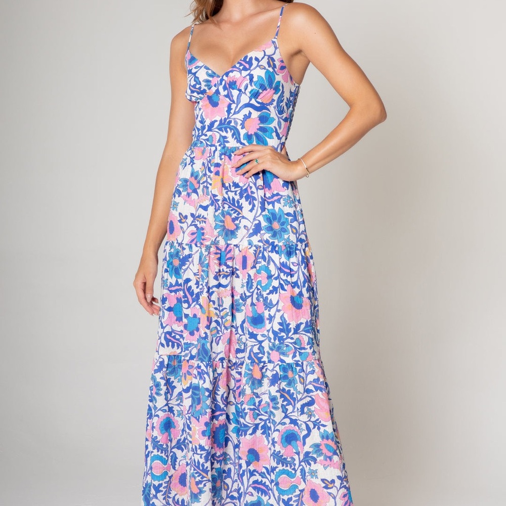 Lavender Brown Floral Print Maxi Dress